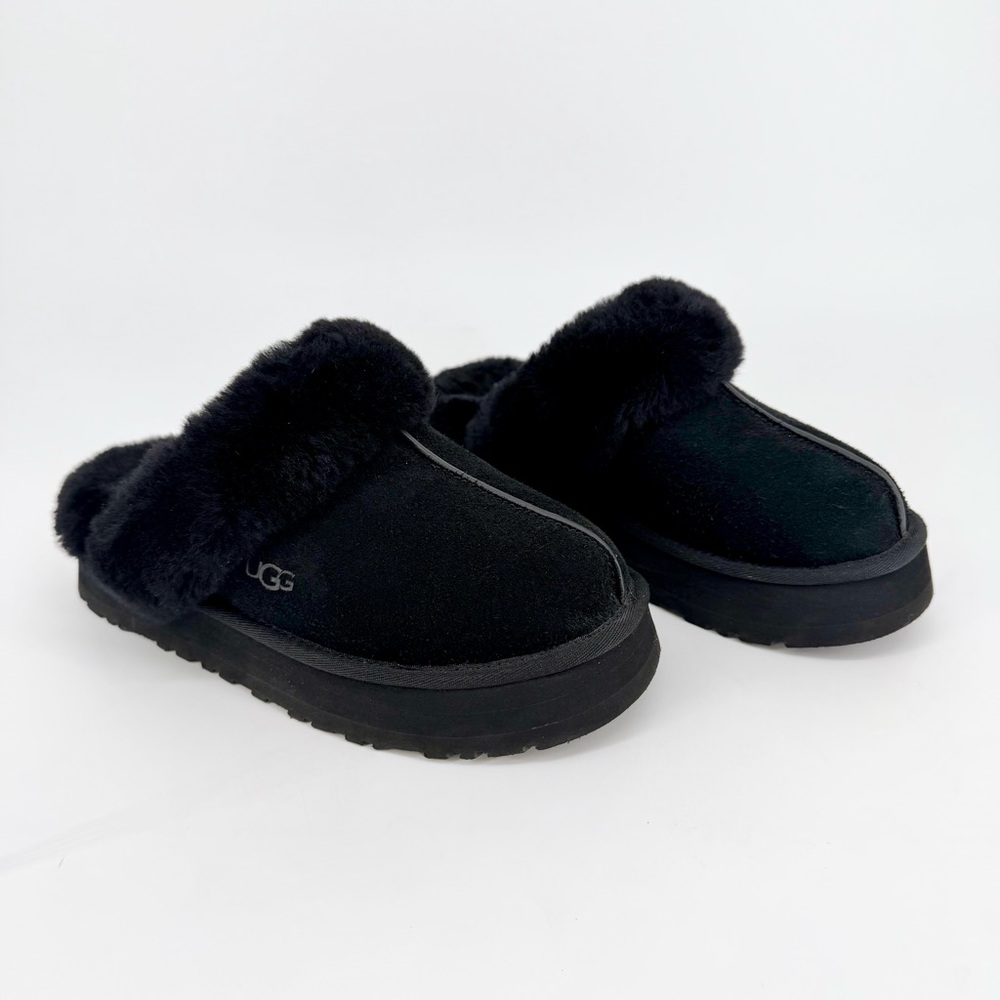 UGG Disquette Platform Slippers Black Suede Size 8